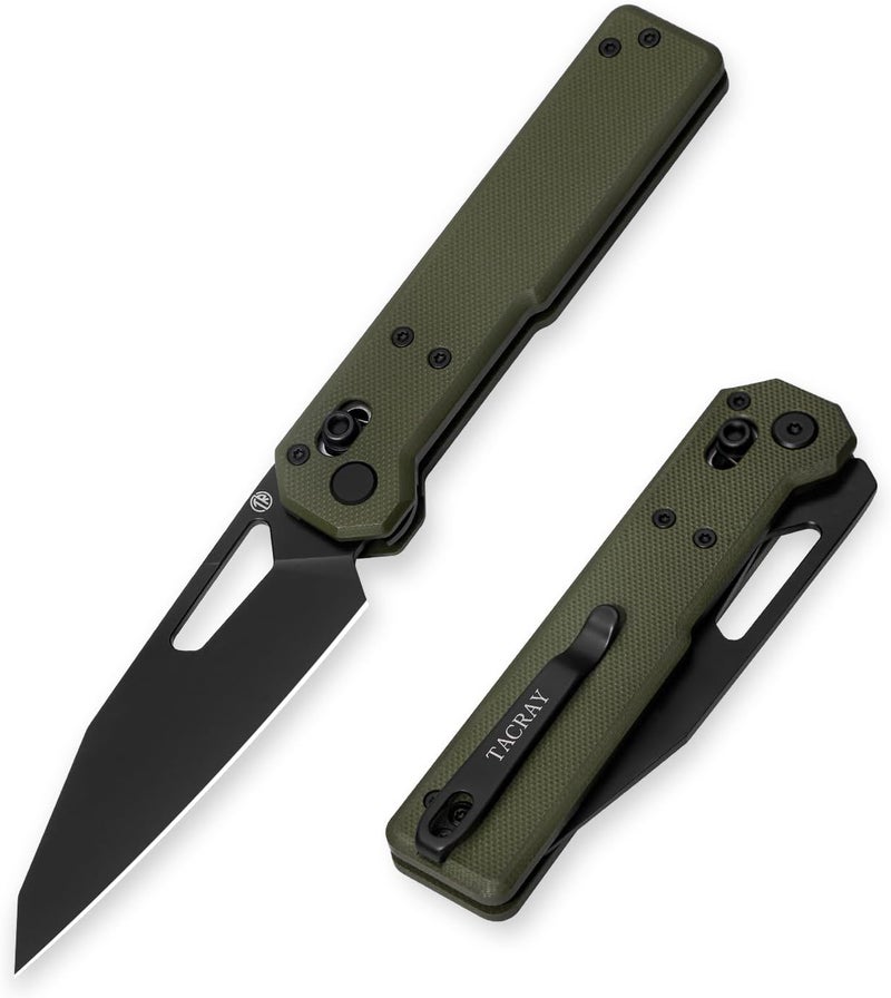 TACRAY Tarcus Folding Pocket Knife, 3.5" D2 Steel DLC Blade G10 Handle, Lightweight EDC Knife with Crossbar Lock for Men and Women, Ideal for Camping, Hiking, and Survival - Image 1